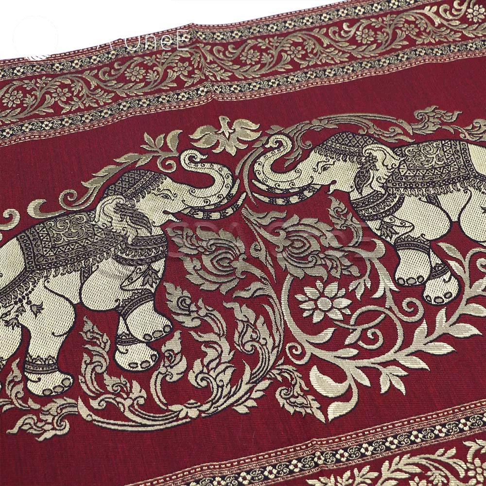 Thai Massage Table Runner Small Elephant Gold Floral Fringe Decorations