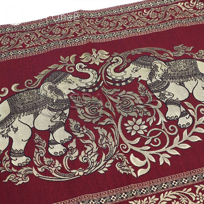 Thai Massage Table Runner Small Elephant Gold Floral Fringe Decorations