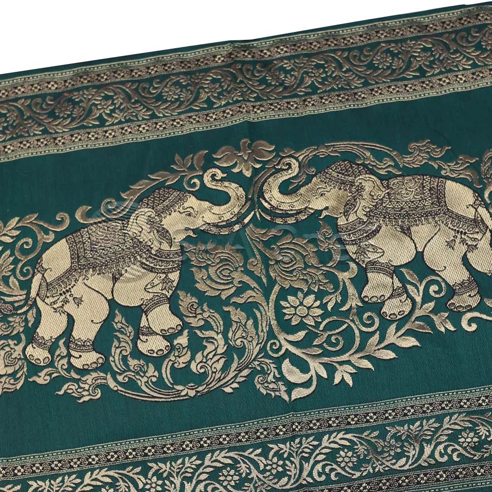 Thai Massage Table Runner Small Elephant Gold Floral Fringe Decorations