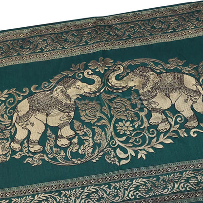 Thai Massage Table Runner Small Elephant Gold Floral Fringe Decorations