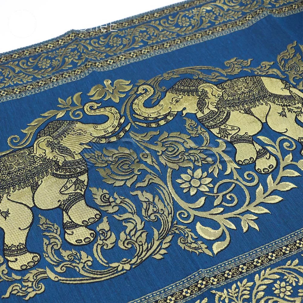 Thai Massage Table Runner Small Elephant Gold Floral Fringe Decorations