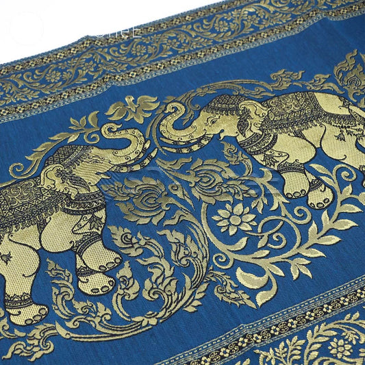 Thai Massage Table Runner Small Elephant Gold Floral Fringe Decorations