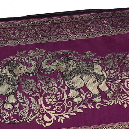 Thai Massage Table Runner Small Elephant Gold Floral Fringe Decorations