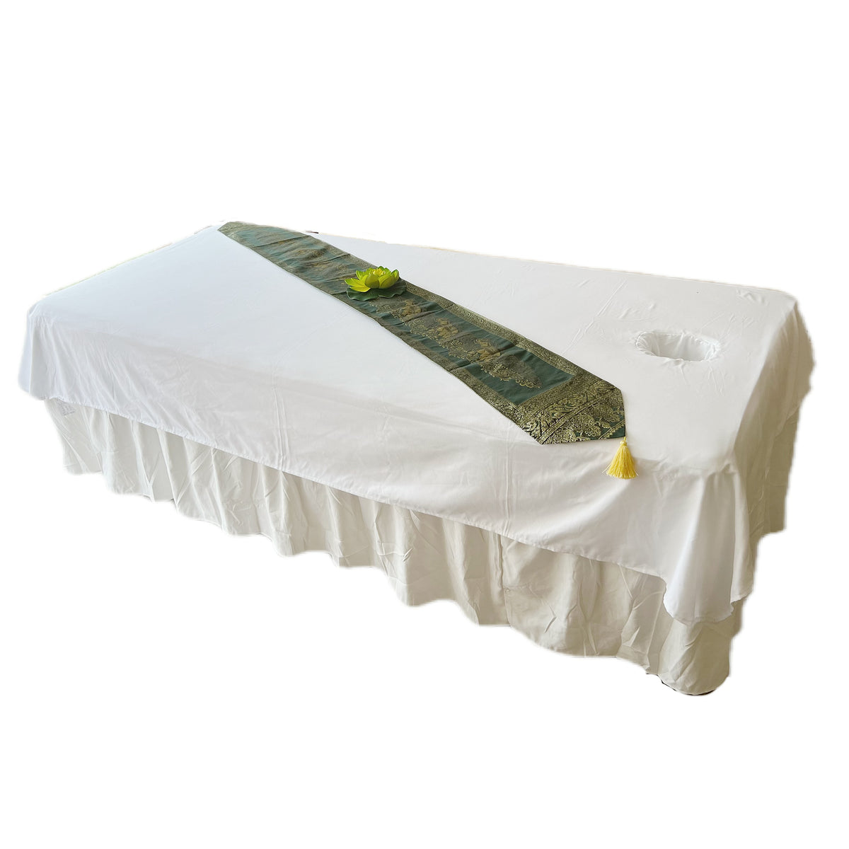 Thai Massage Table Runner Small Elephant Gold Floral Fringe Decorations
