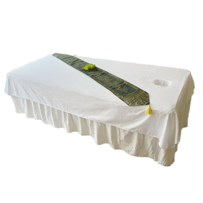Thai Massage Table Runner Small Elephant Gold Floral Fringe Decorations