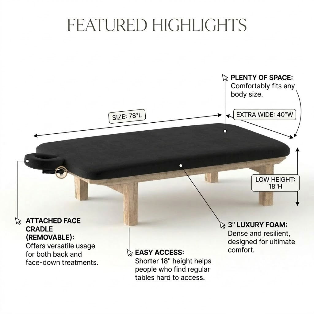 40" Wide Solid Wood Massage Therapy Treatment Table With Face Cradle